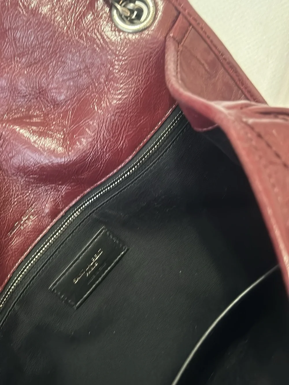 Yves Saint Laurent Quilted Burgundy Leather Shoulder Bag with Silver Chain